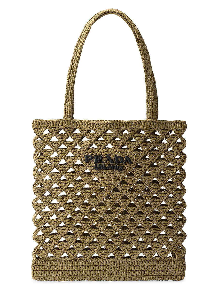 Medium Woven Fabric Crochet Tote Bag