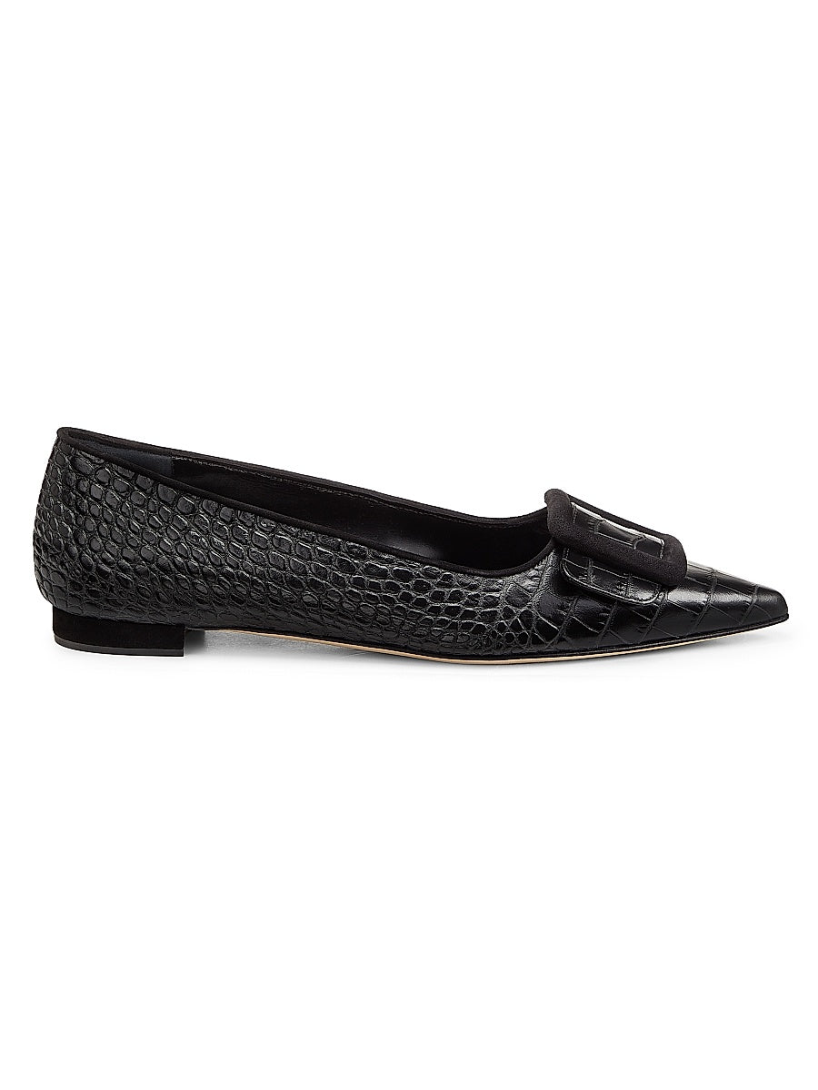 Maysale Embossed Leather &amp; Suede Flats