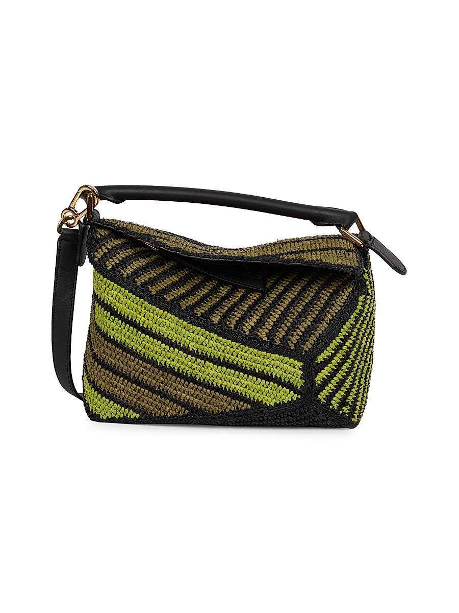 LOEWE x Paula's Ibiza Puzzle Edge Small Striped Raffia Bag