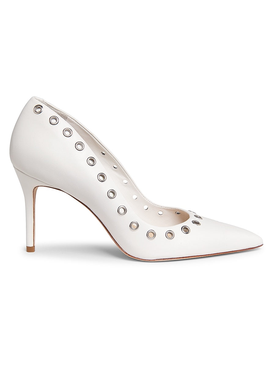 Grommet-Embellished Leather Pumps