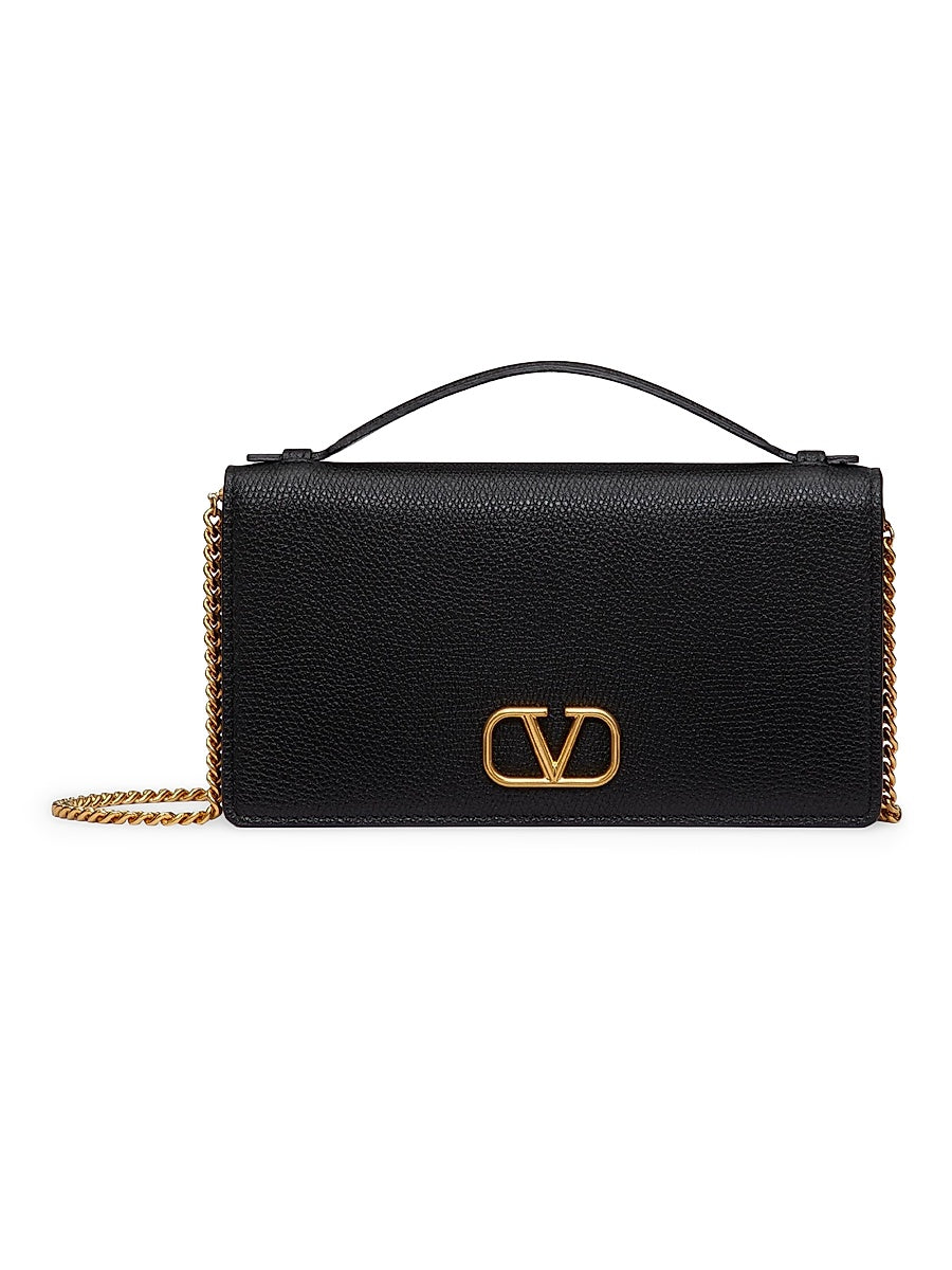 Vlogo Signature Grainy Calfskin Wallet with Chain