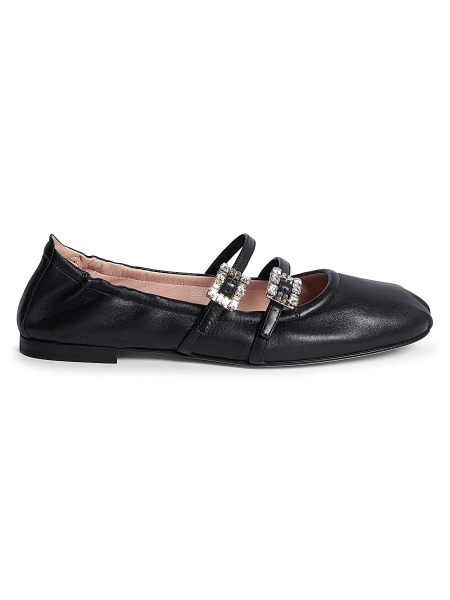 Mini Strap Strass Leather Ballerina Flats