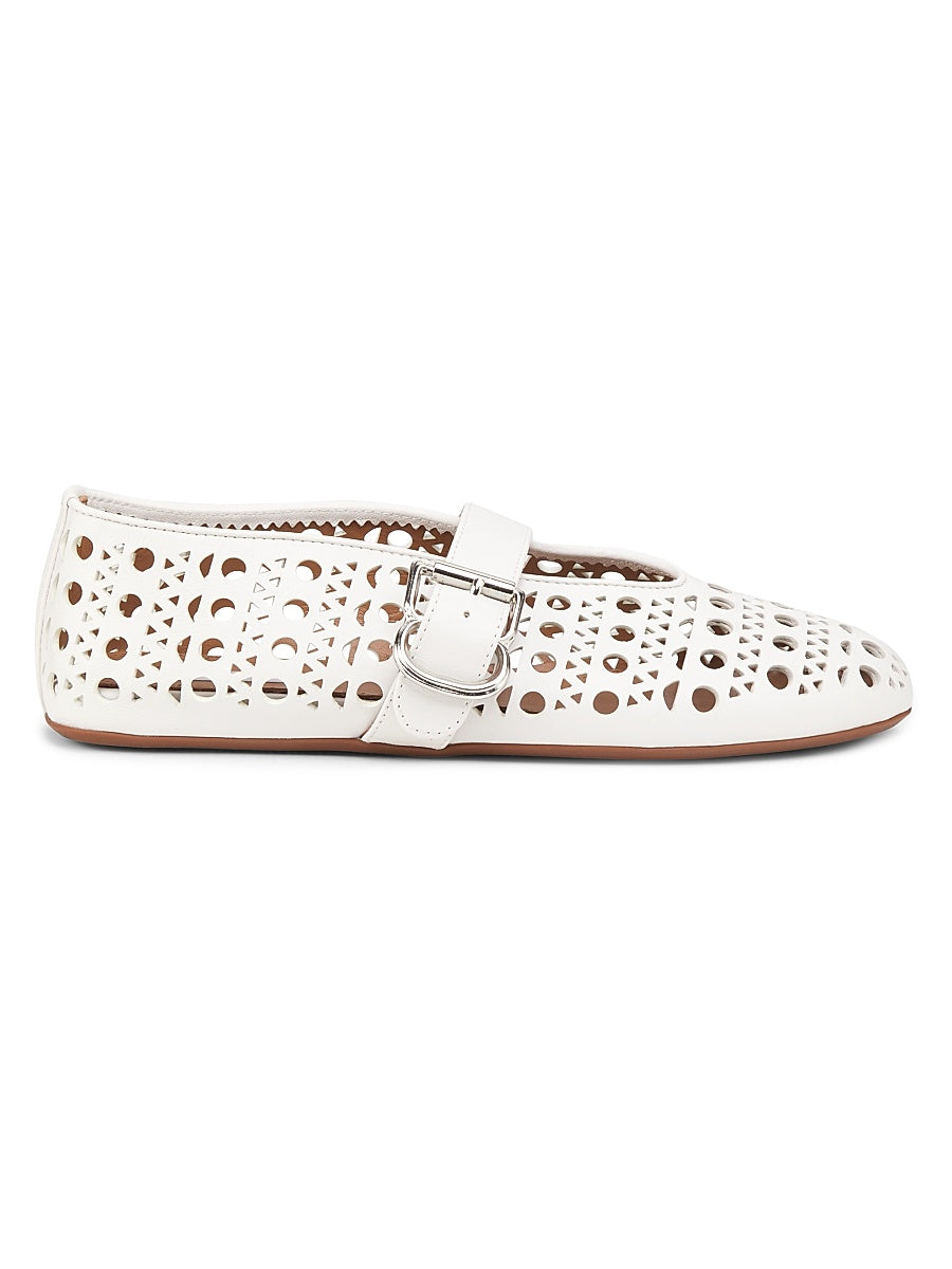 Laser-Cut Leather Ballerina Flats