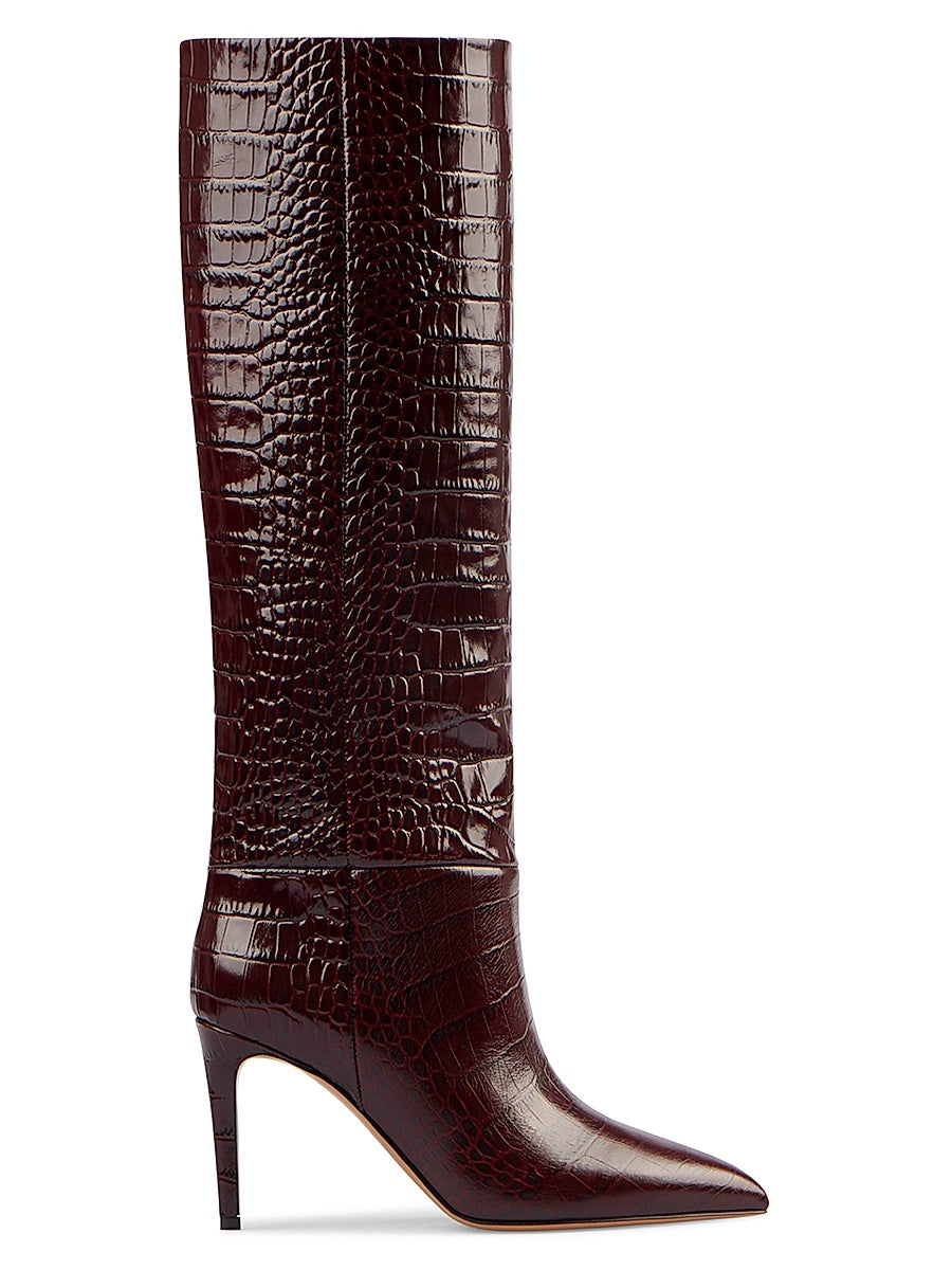 Stiletto 85MM Crocodile-Embossed Leather Boots