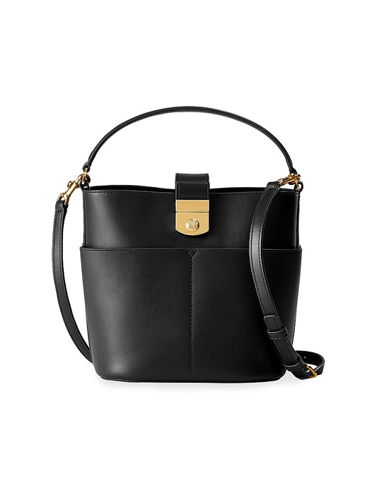 Crest Lock Leather Bucket Bag