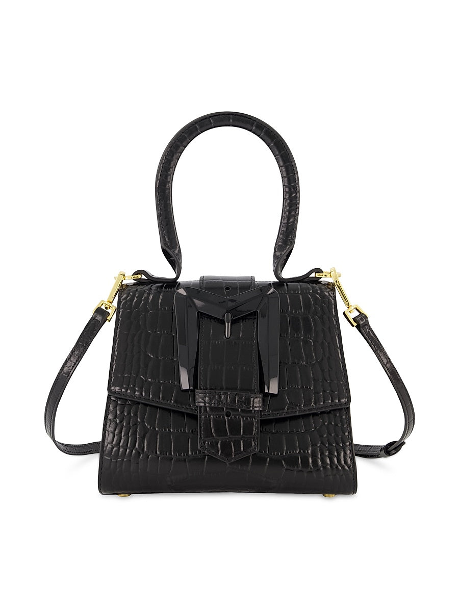 Mini Crocodile-Embossed Leather Top Handle Bag