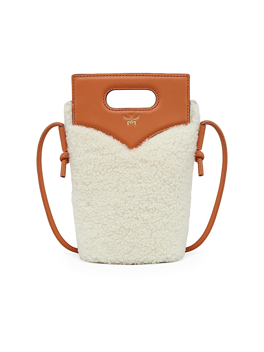 Diamond Shearling &amp; Leather Crossbody Bag