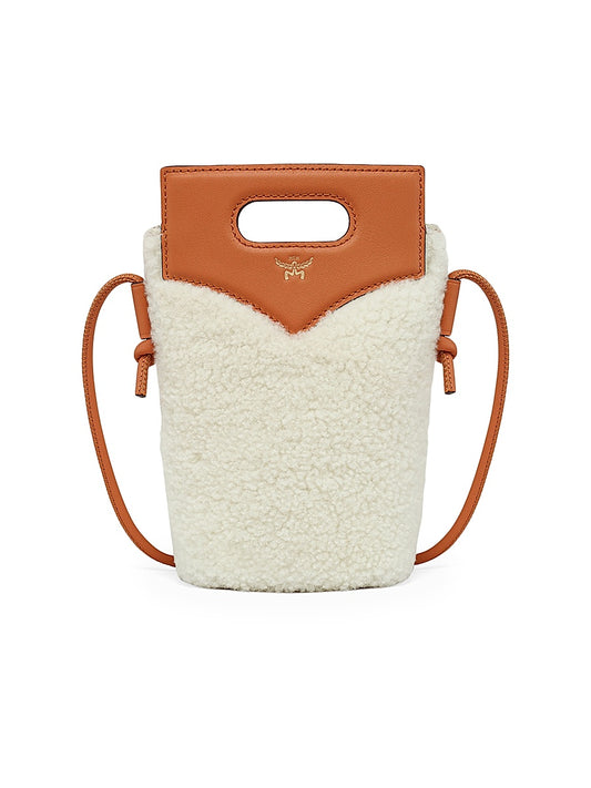 Diamond Shearling &amp; Leather Crossbody Bag