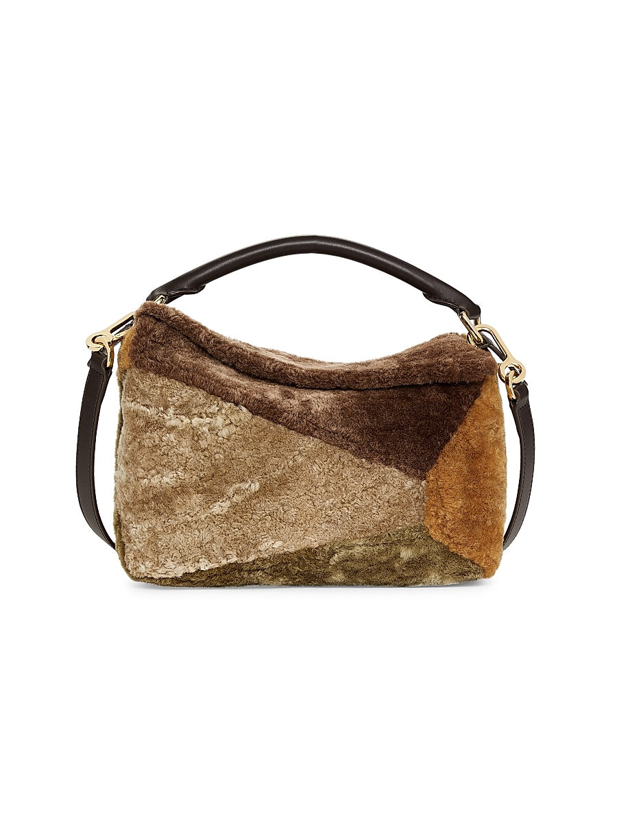 Small Puzzle Edge Dyed Shearling Shoulder Bag