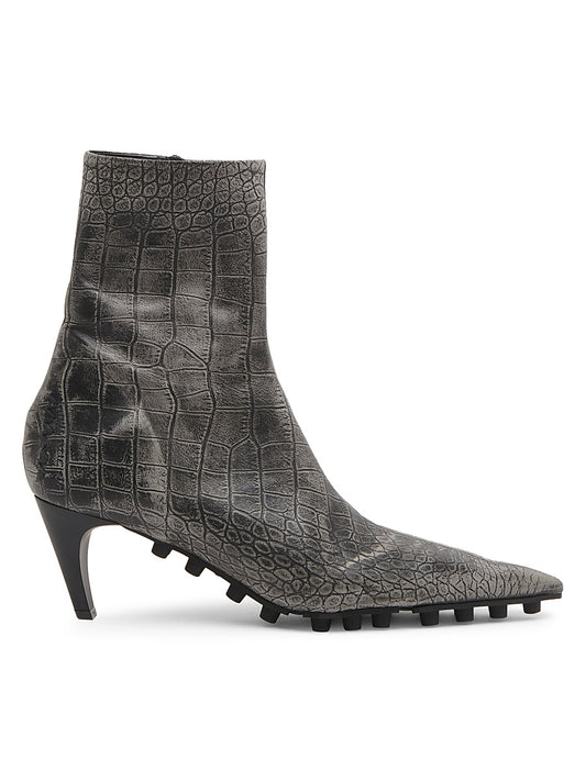 Croc-Embossed Leather Booties