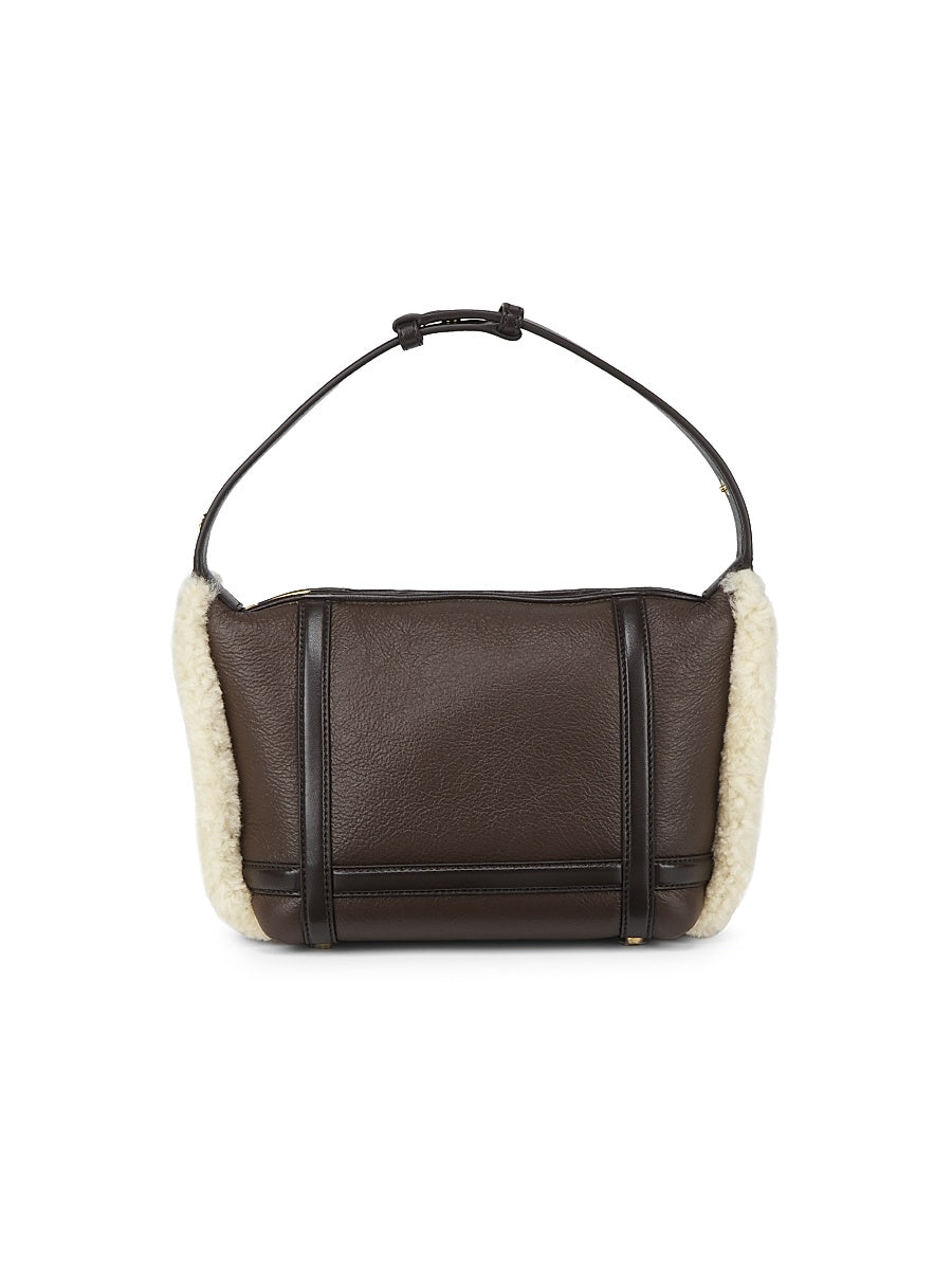 Wallace Shearling-Trimmed Leather Top Handle Bag