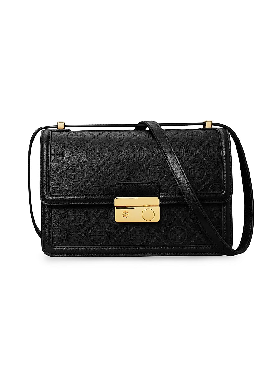 T Monogram Debossed Leather Shoulder Bag