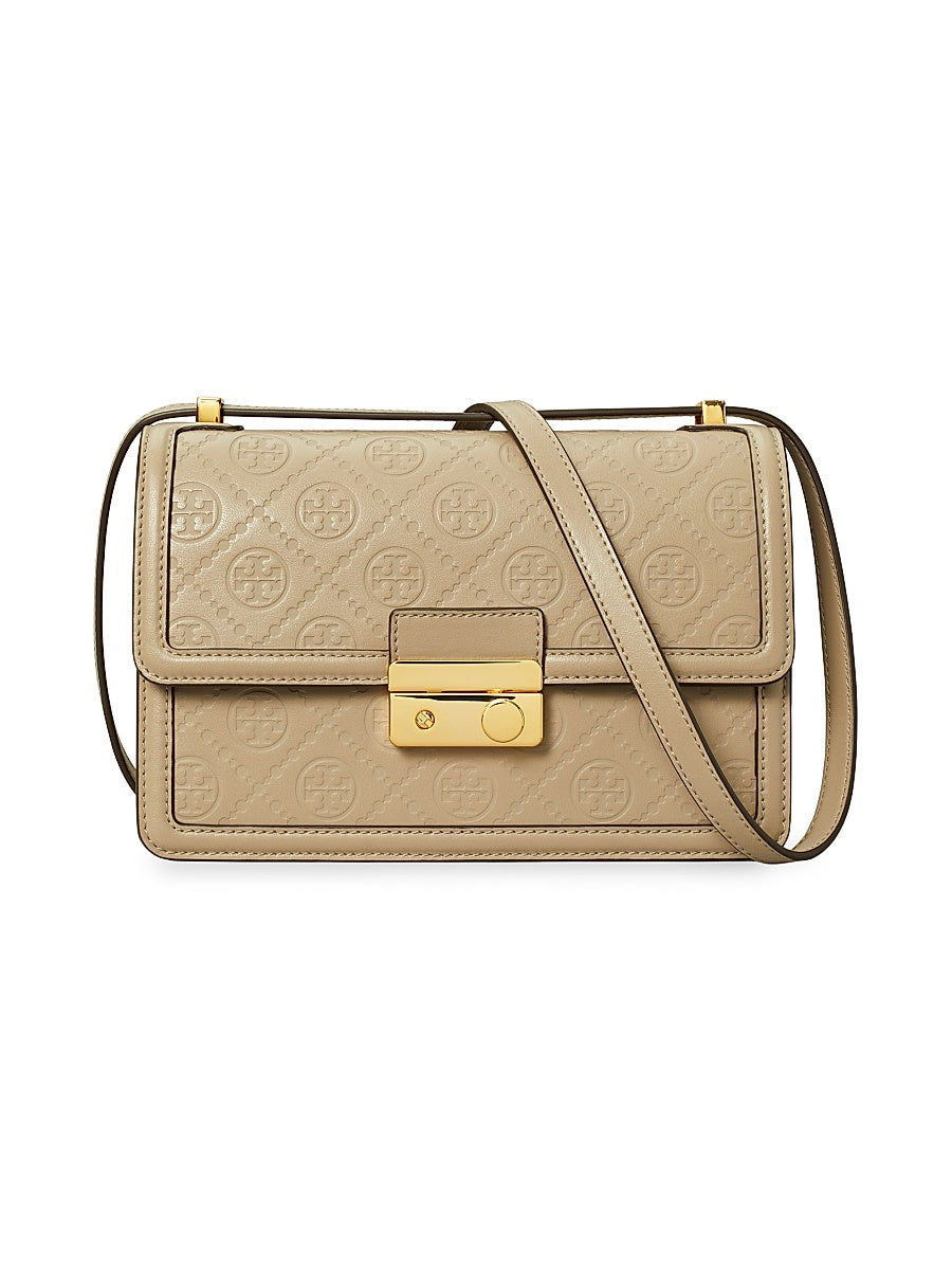 T Monogram Debossed Leather Shoulder Bag