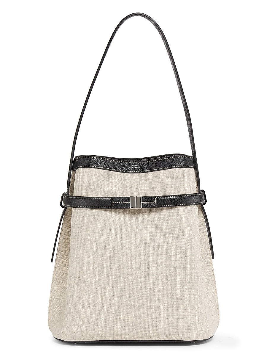 Belted Canvas & Leather Bucket Bag