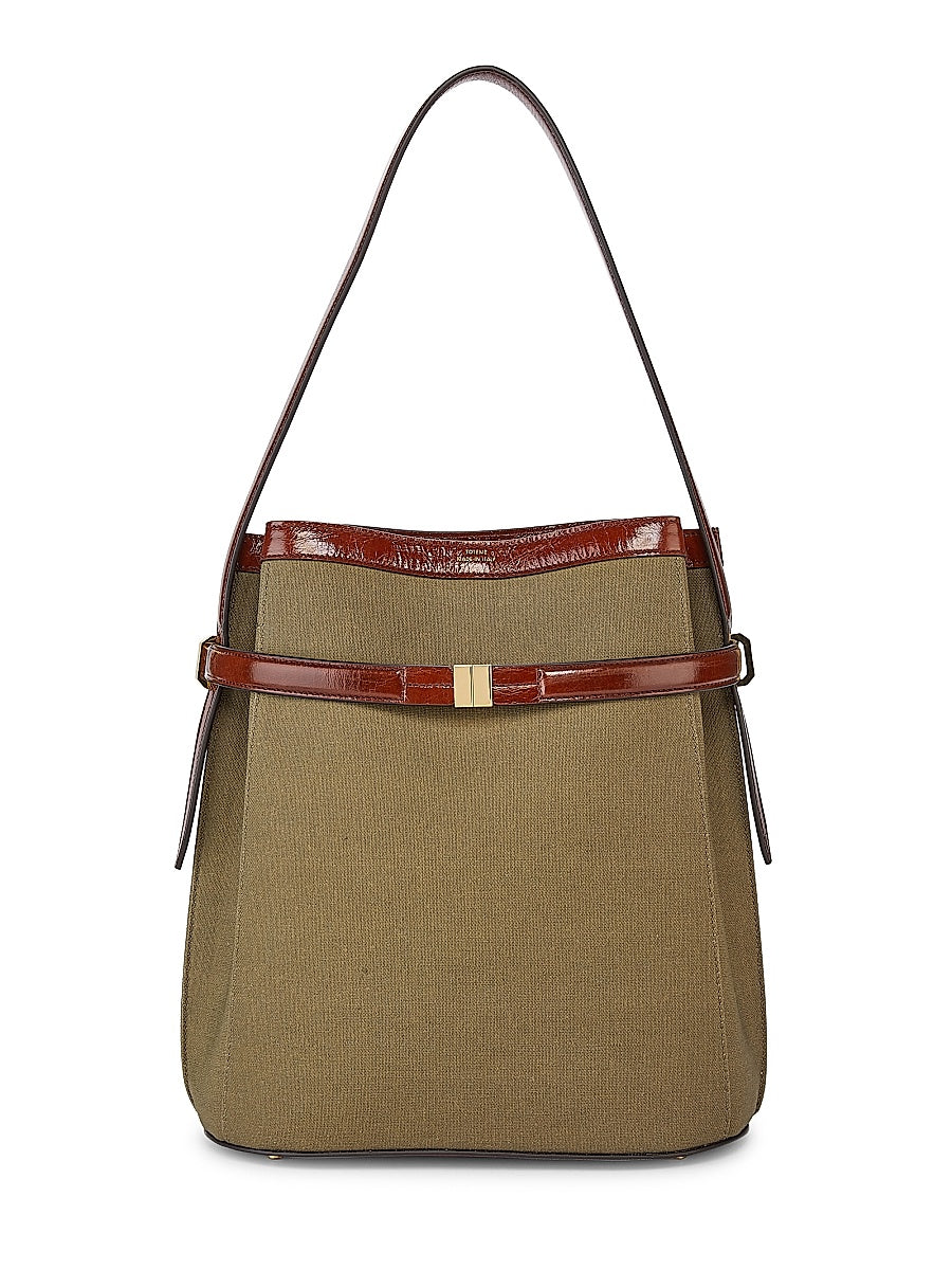 Belted Canvas & Leather Bucket Bag