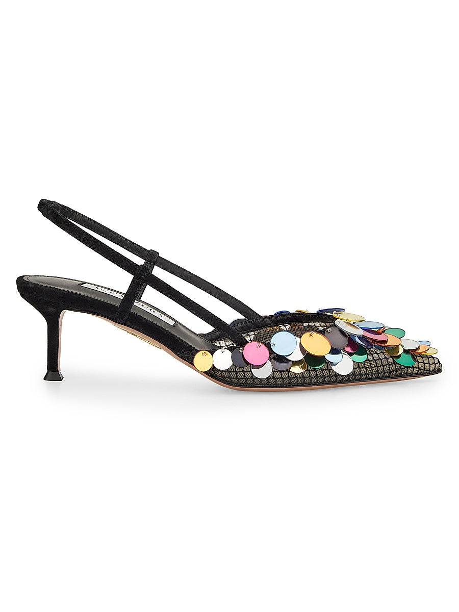 Can Can 50MM Paillette-Embellished Suede & Mesh Slingback Pumps