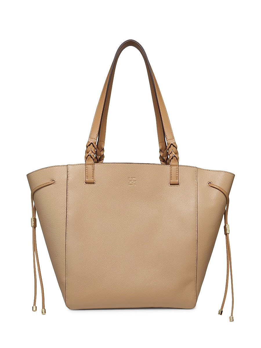 Braided Handle Leather Tote Bag