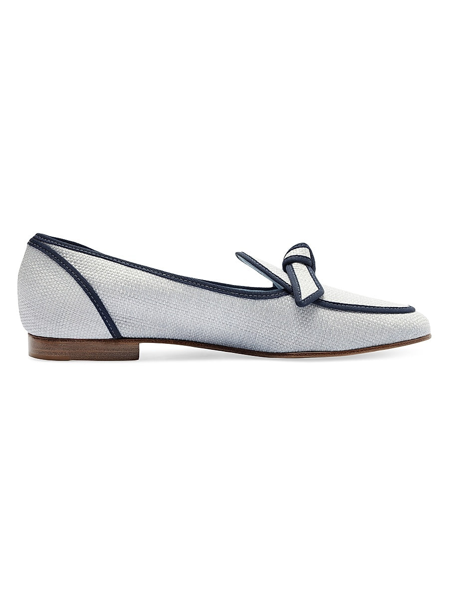 Bow-Detailed Grosgrain & Raffia Loafers