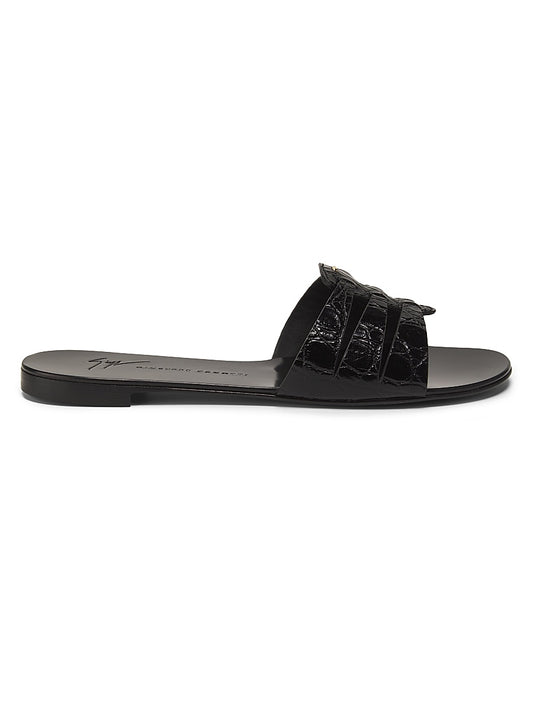 Crocodile-Embossed Leather Sandals