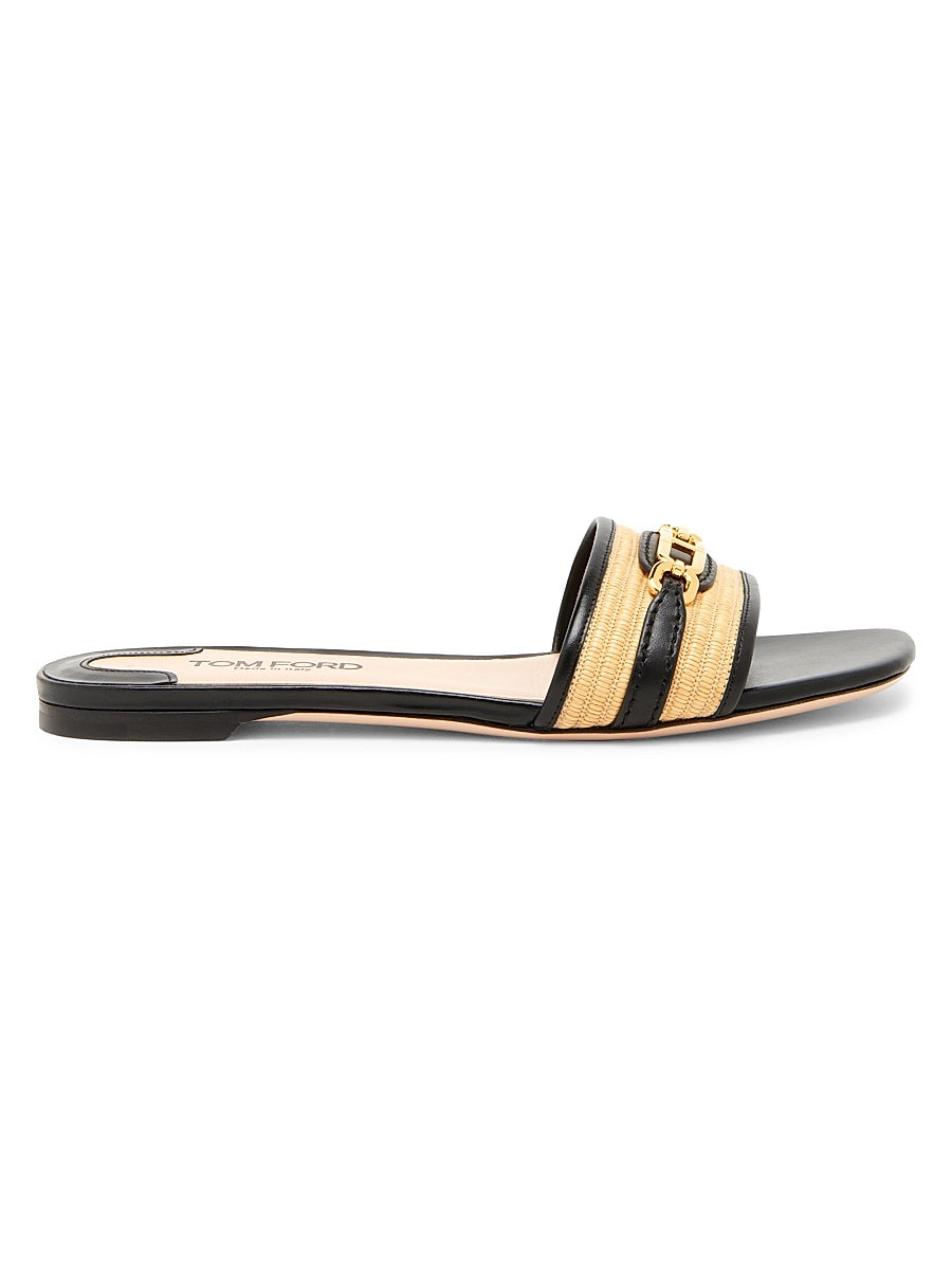 Raffia &amp; Leather Slides