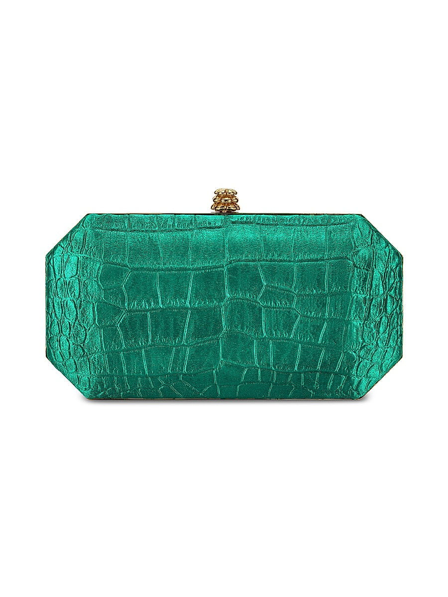 Perry Clutch Small in Stamped Satin with Gold Hardware