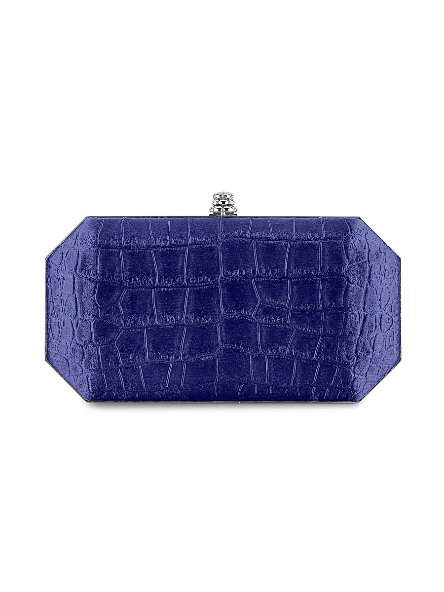 Perry Clutch in Stamped Satin with Silver Hardware