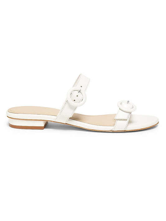 Double Buckle Leather Flat Sandals