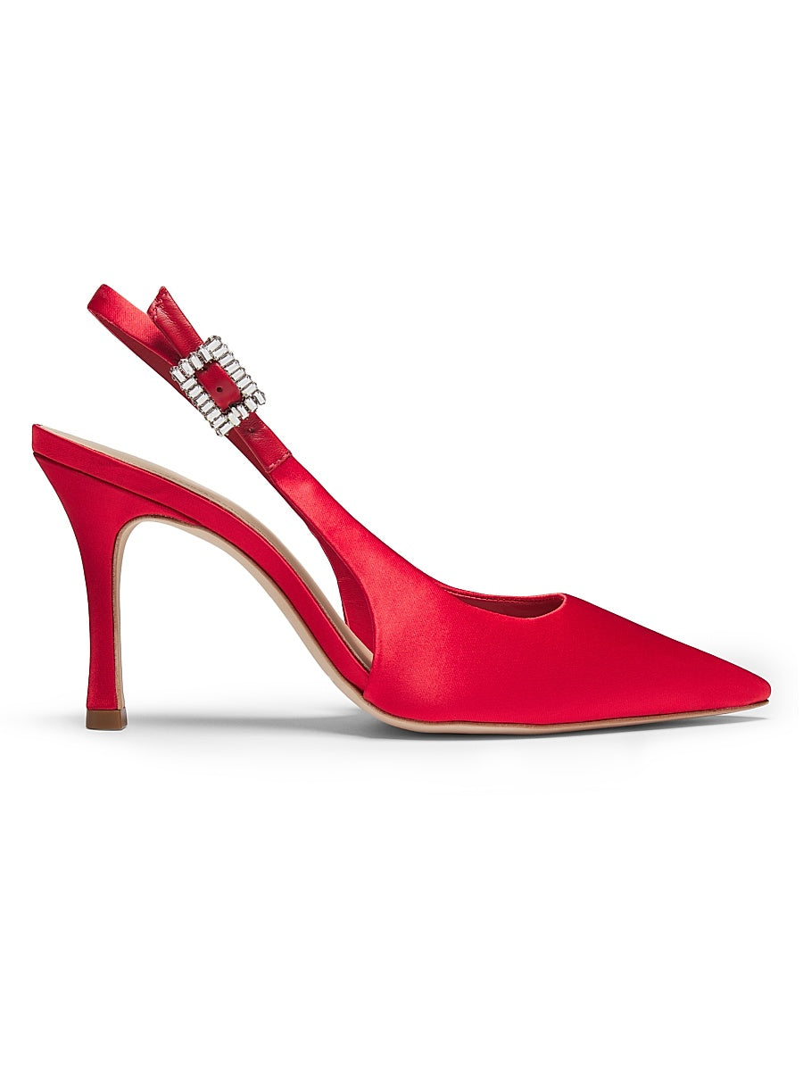Crystal Buckle 90MM Satin Slingback Pumps