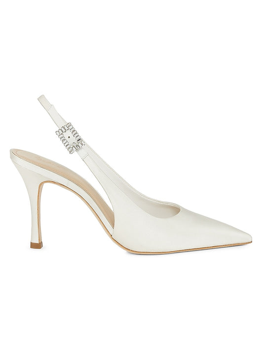 Crystal Buckle 90MM Satin Slingback Pumps