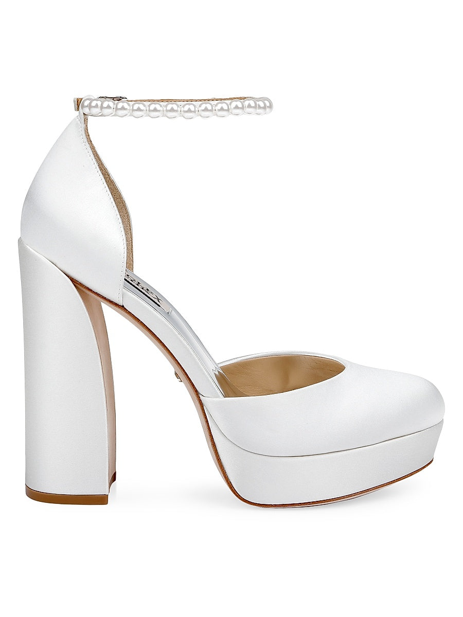 Felixa 125MM Imitation Pearl-Embellished Satin Platform Pumps