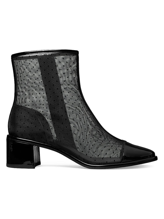 50MM Polka Dot Mesh &amp; Patent Leather Ankle Boots
