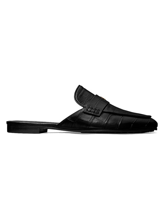 Crocodile-Embossed Leather Backless Loafers