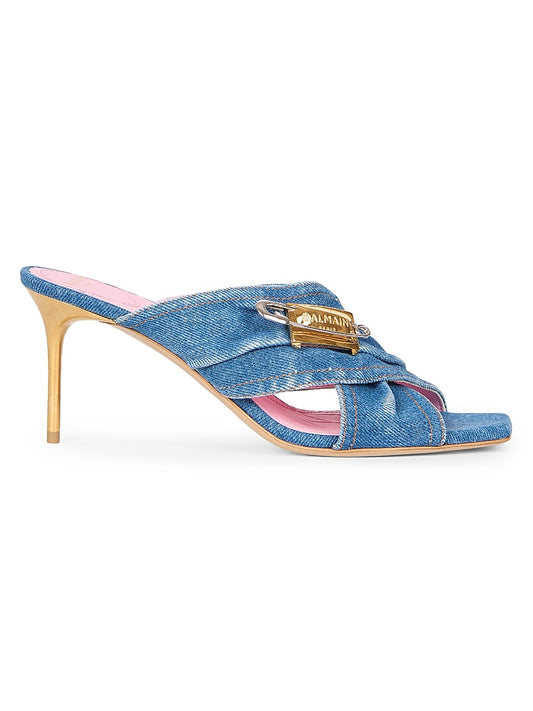 75MM Safety Pin-Accented Denim Sandals