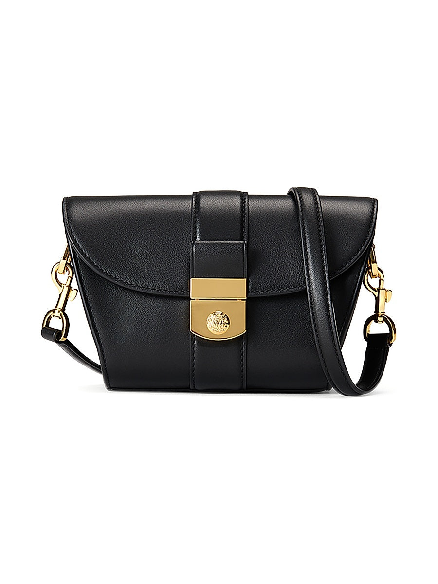 Crest Lock Leather Crossbody Bag