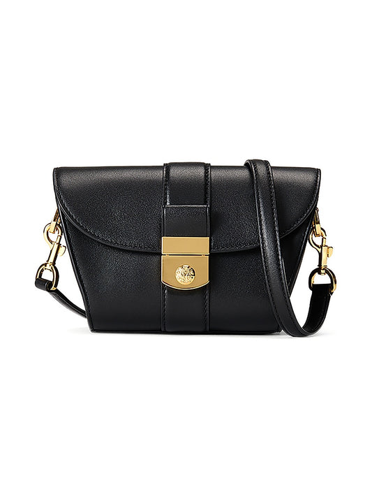Crest Lock Leather Crossbody Bag
