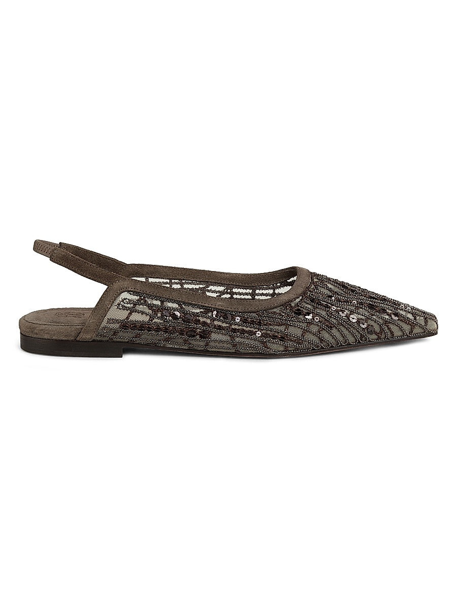 Monili & Sequin- Embellished Slingback Ballet Flats