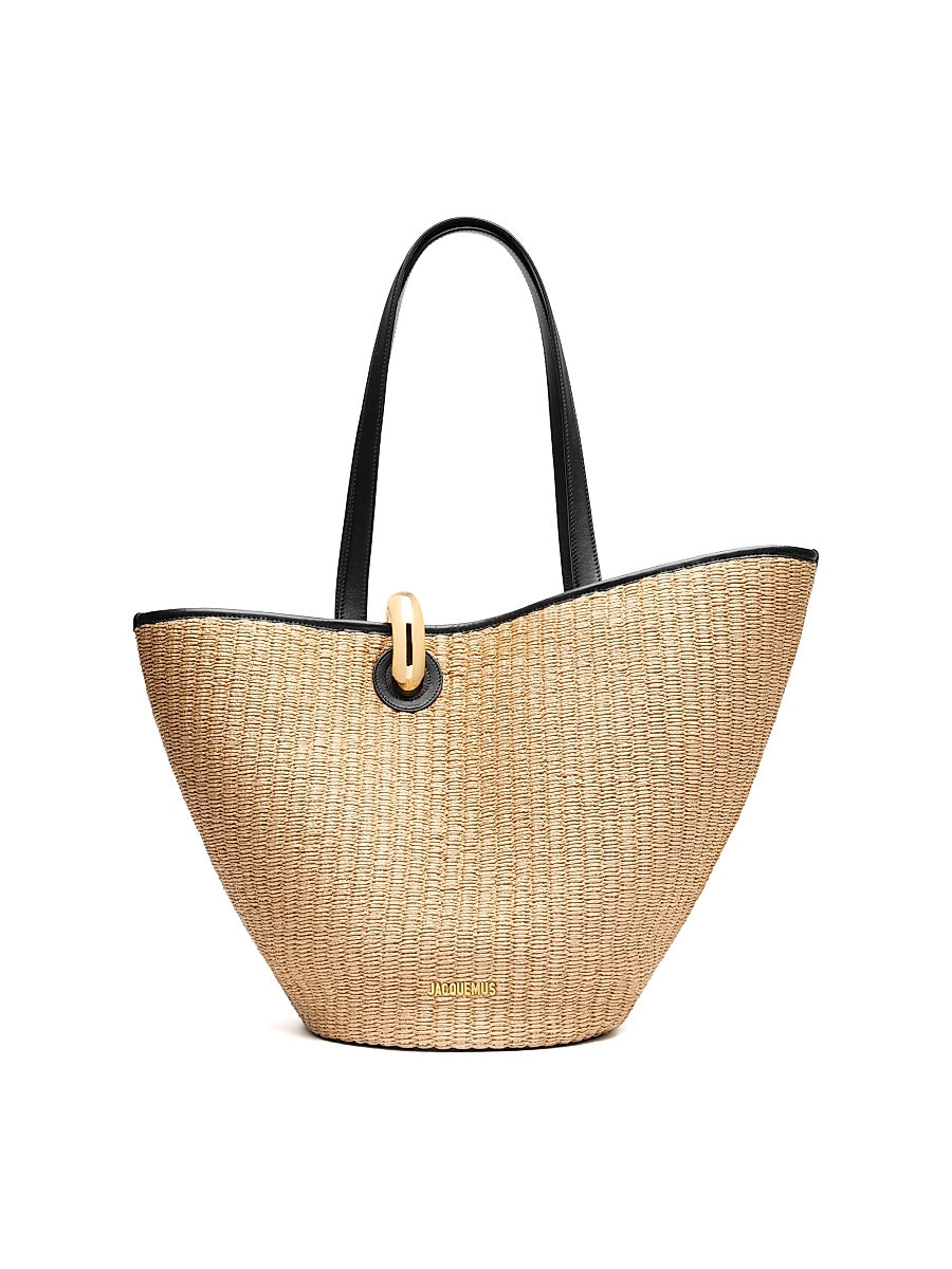 Le Bambola Leather-Trimmed Woven Tote Bag