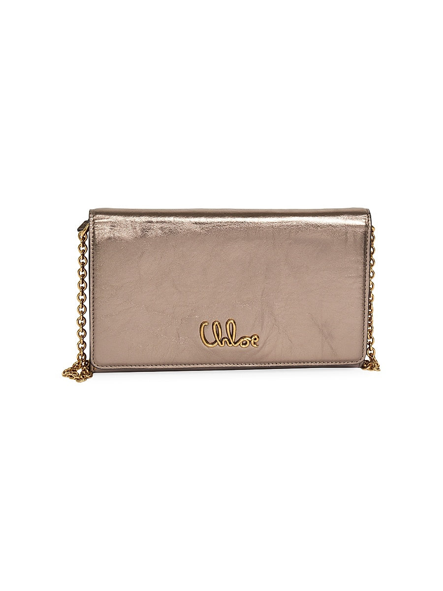 Logo Metallic Leather Shoulder Bag