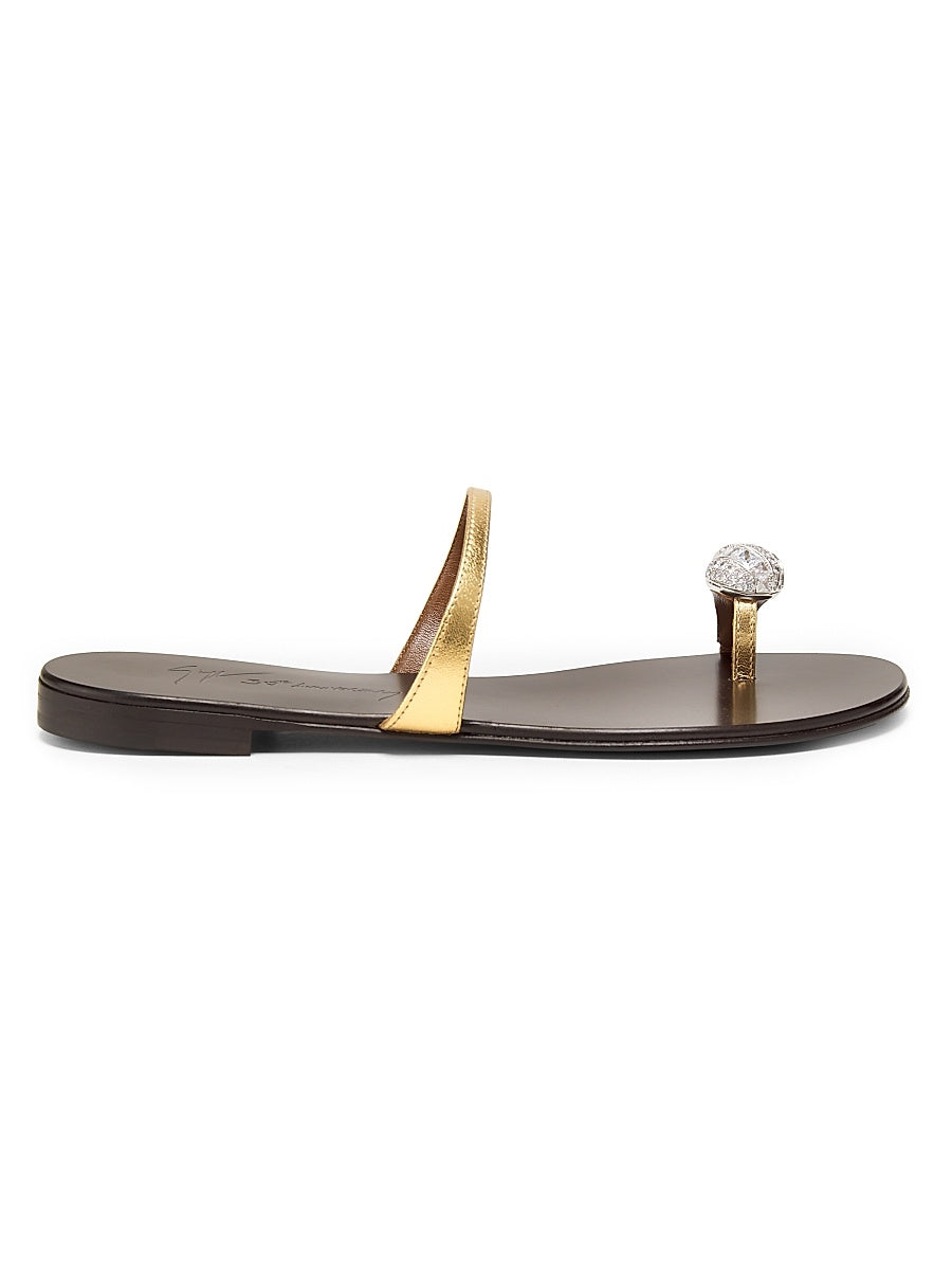 30th Anniversary Crystal-Embellished Toe Ring Metallic Leather Sandals