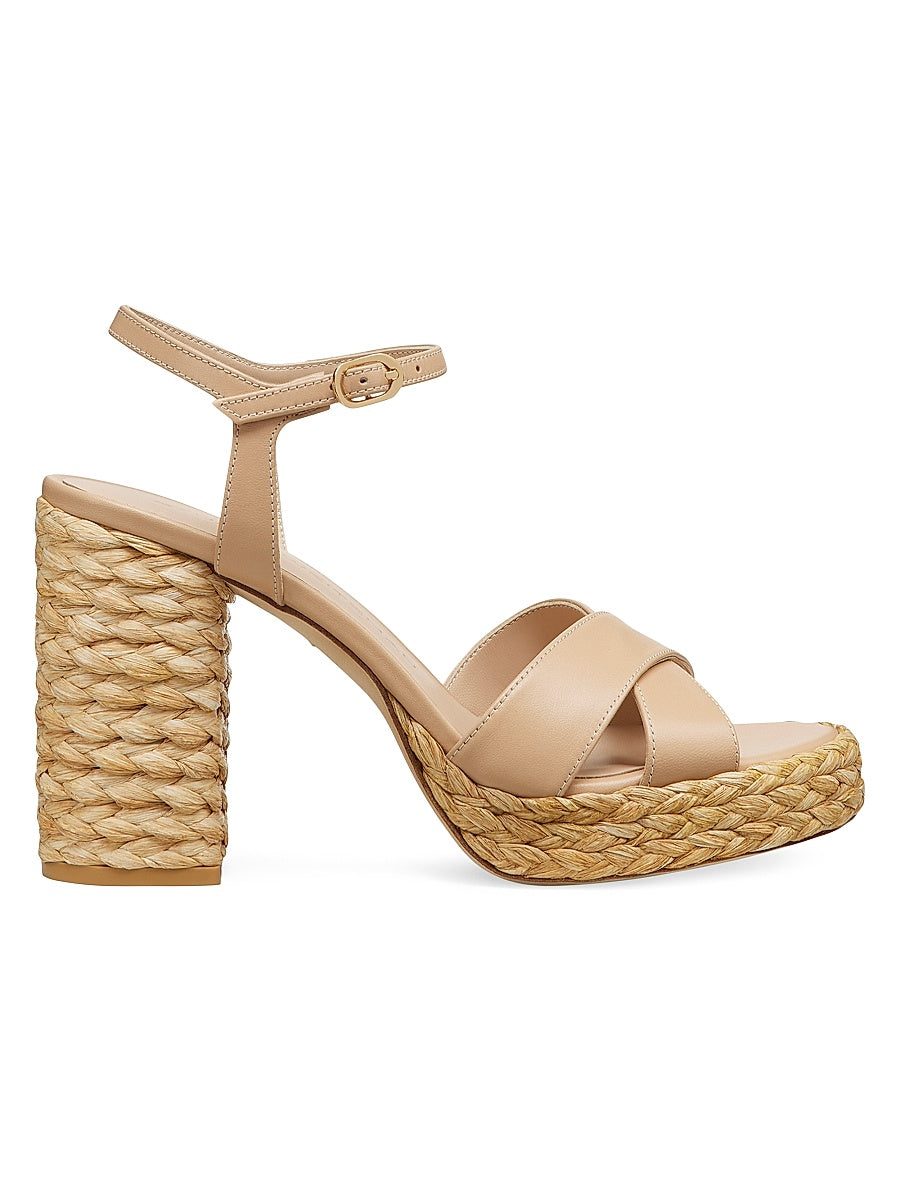 Dayna 90MM Leather &amp; Raffia Platform Sandals