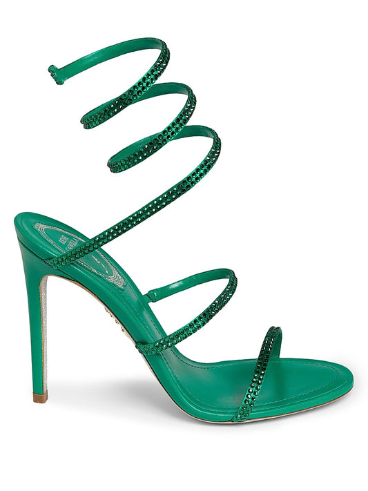 Cleo 105MM Embellished Satin Ankle-Wrap Sandals