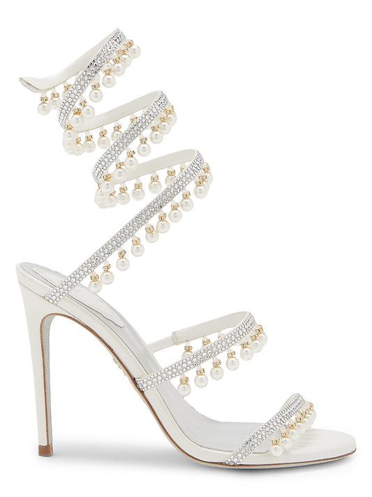 105MM Chandelier Imitation Pearl Satin Sandals