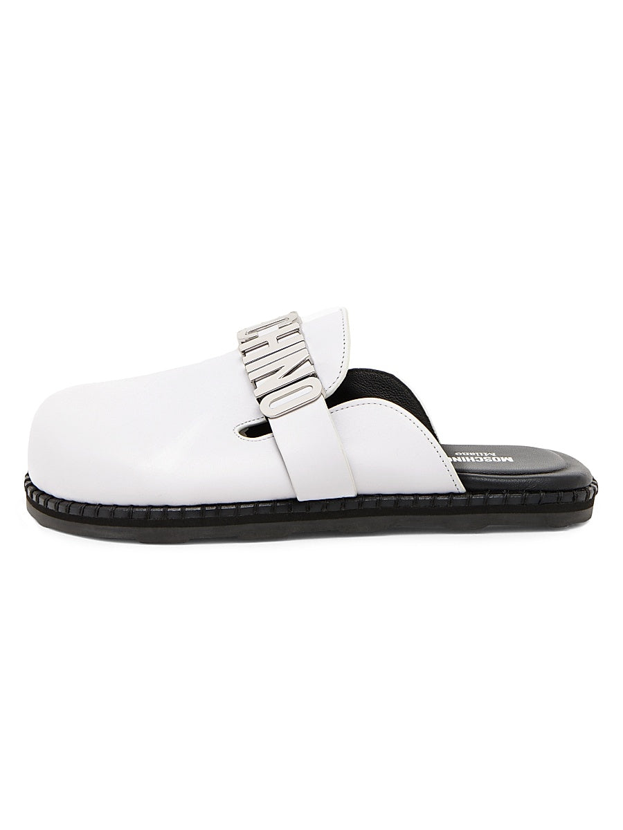Sporty Logo-Accented Leather Mules