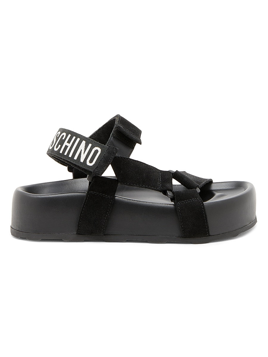 Sporty Logo-Detailed Suede Platform Sandals