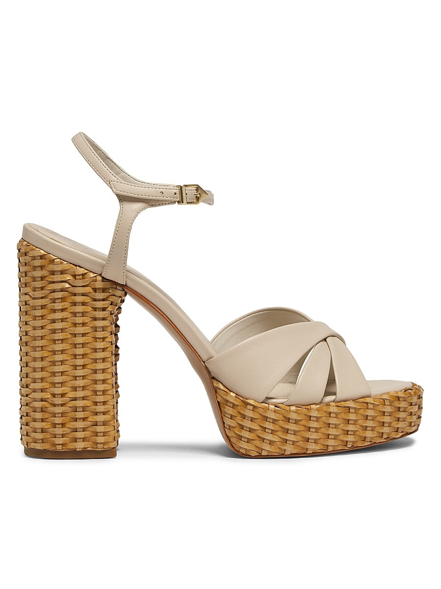 Keefa Leather &amp; Straw Block-Heel Sandals