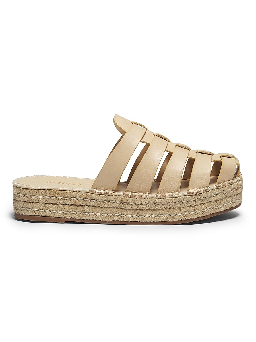 Valerie Flatform 45MM Leather & Raffia Mules