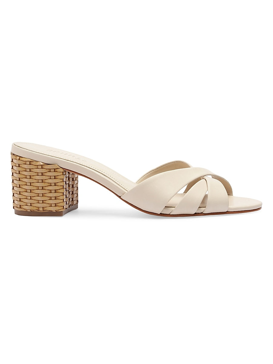 Keefa Mule 65MM Leather &amp; Straw Block Heel Slip-On Sandals