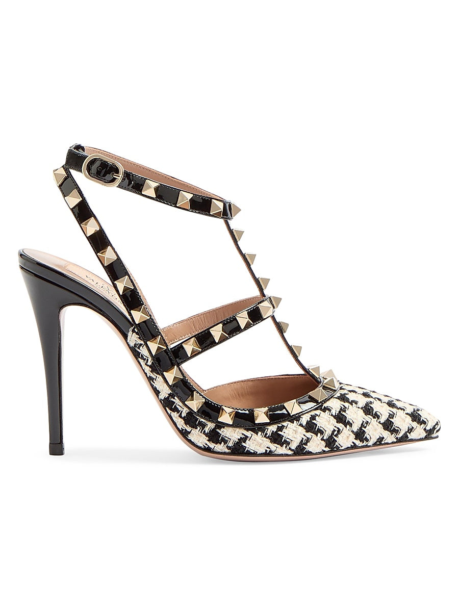 Rockstud Pumps in Pied-De-Poule Fabric 100MM