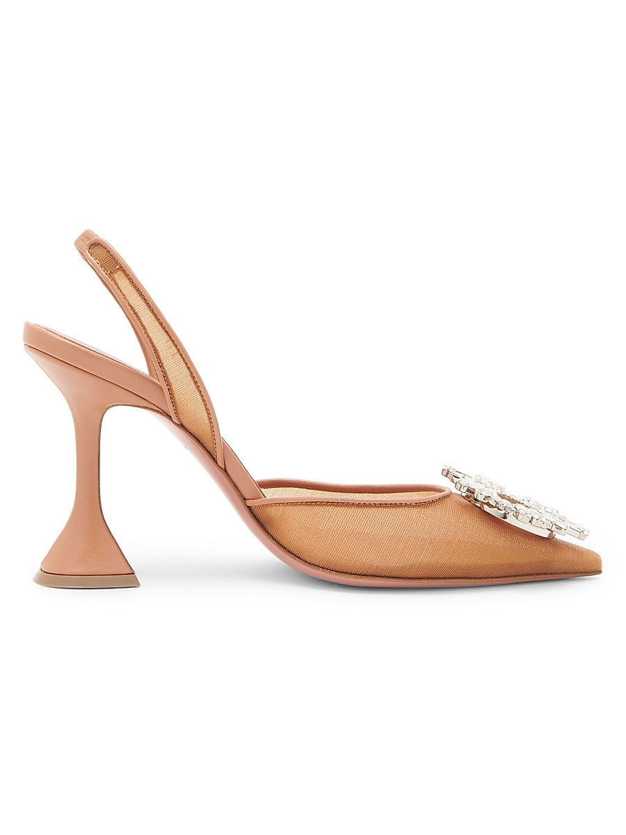 Begum 90MM Crystal-Embellished Mesh Slingback Pumps