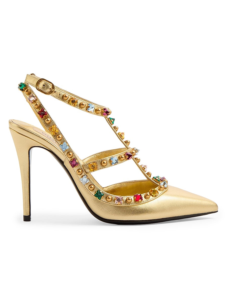 Rockstud Décolleté 100MM Pumps in Laminated Nappa